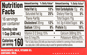 Whole Vitamin D Milk Nutrition Facts