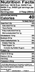 Half and Half Nutrition Label | Borden Dairy