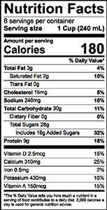 1% Chocolate Milk Nutrition Label | Borden Dairy