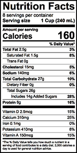 1% Strawberry Milk Nutrition Label | Borden Dairy