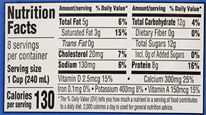 Reduced Fat Milk Nutrition Label | Borden Dairy